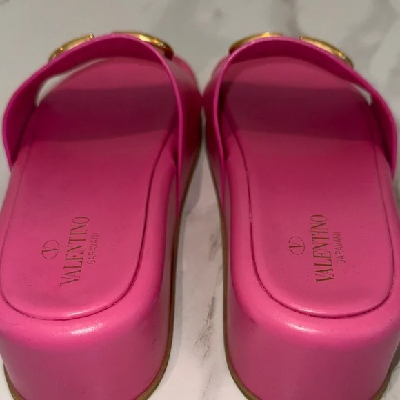 Valentino Fuchsia Sandals with Gold Emblem - Picture 4 of 5